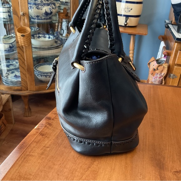 Dooney & Bourke Black Florentine Flap Satchel with Whipstitch - Picture 4 of 16